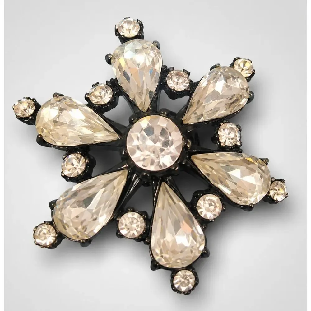Vintage Rhinestone Flower Brooch Pin Japanned Mid Century Glass Sparkly 2